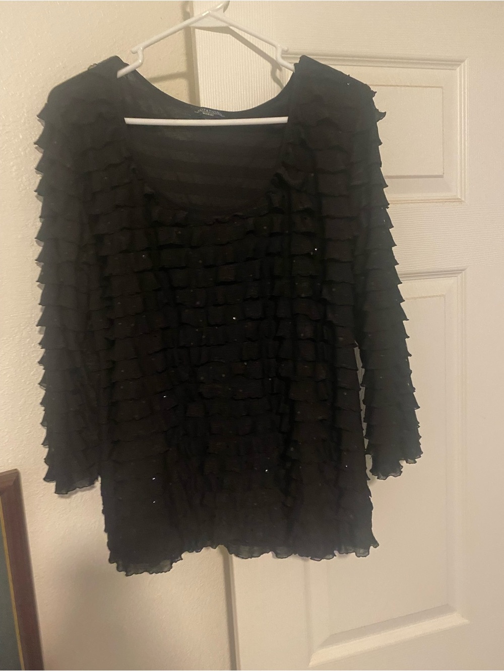 Notations Black Ruffled Long Sleeve Blouse